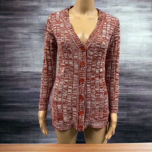Vintage 70s Woolco Stroller Space Dye Cardigan Sweater with Pockets Womens S - Picture 6 of 7